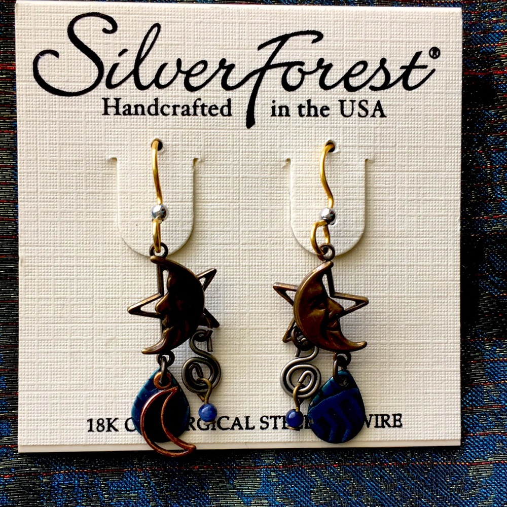 Silver Forest Earrings Crescent Moon and Star